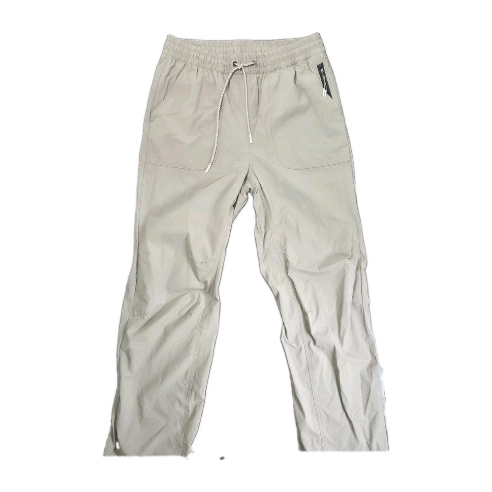 Bearded Goat Womens  Med Beige Crop Pants Zip Pockets Drawstring Ripstop 28×27